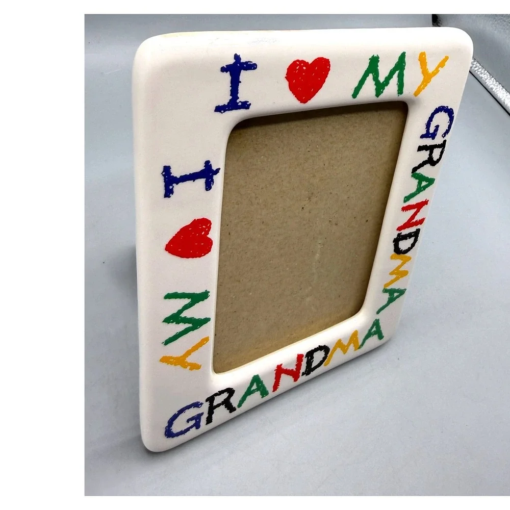I Love My Grandma Ceramic Picture Frame White Multi Color Crayon Style 4x6 photo